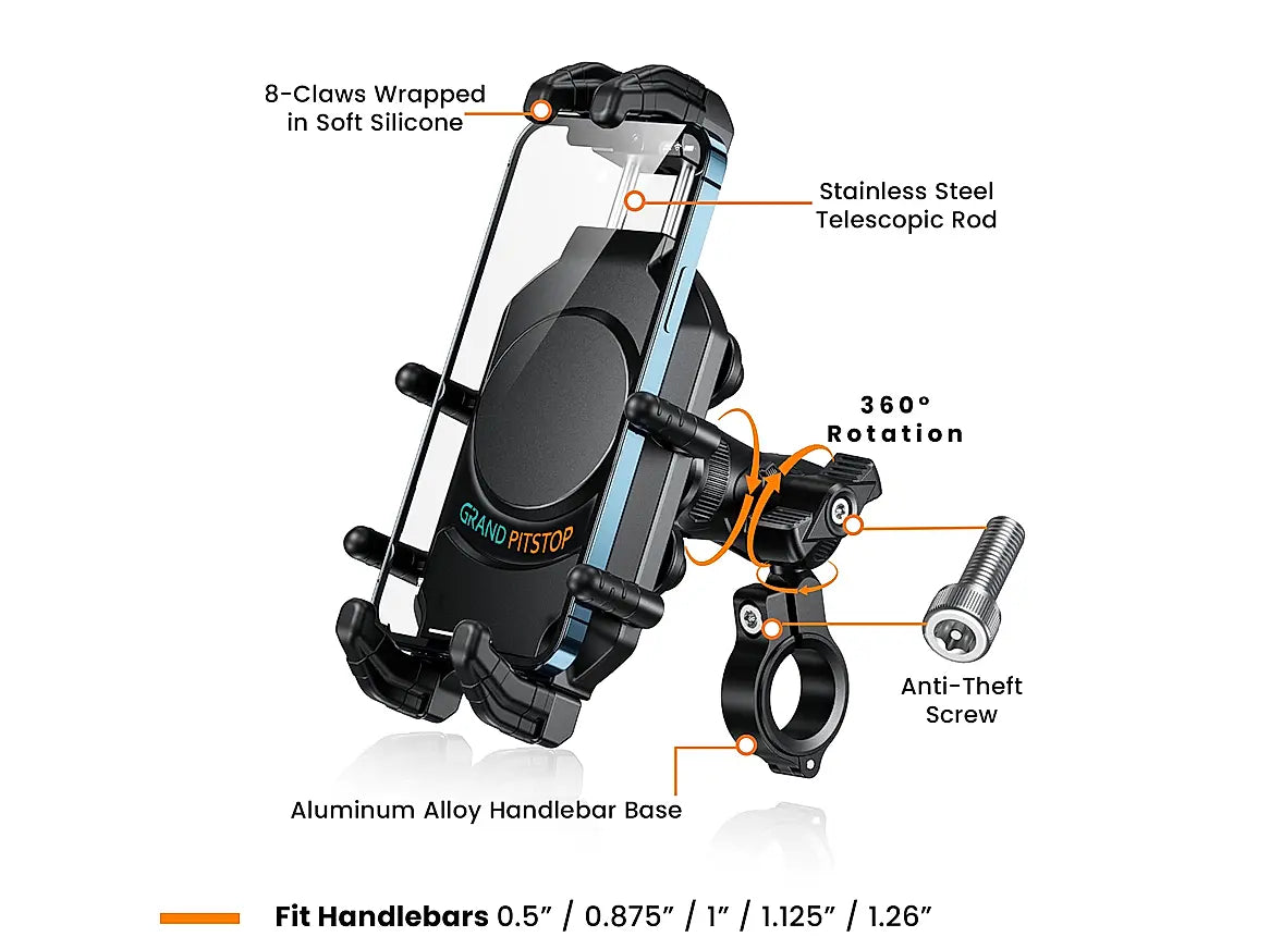 GRANDPITSTOP 4-SIDED GRIP WITH ANTI VIBRATION MOBILE MOUNT - BLACK