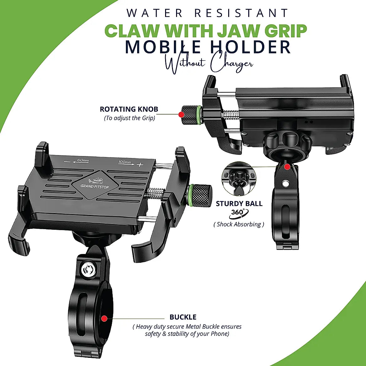 GRANDPITSTOP CLAW GRIP WITH JAW MOBILE HOLDER (ALUMINIUM) - BLACK