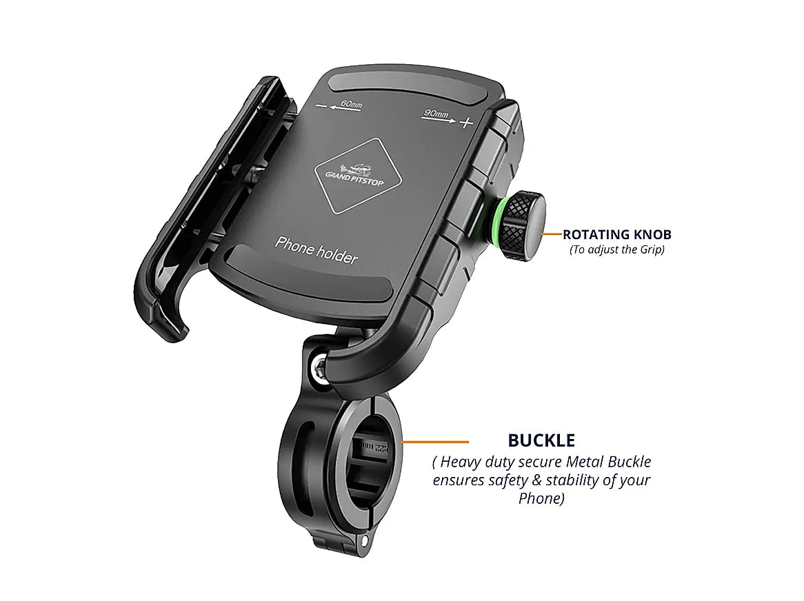 GRANDPITSTOP JAW GRIP MOBILE HOLDER ALUMINIUM WITHOUT CHARGER WITH VIBRATION CONTROLLER - BLACK
