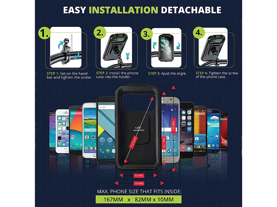 GRANDPITSTOP WATERPROOF CHARGER WITH HANDLE MOUNT MOBILE HOLDER