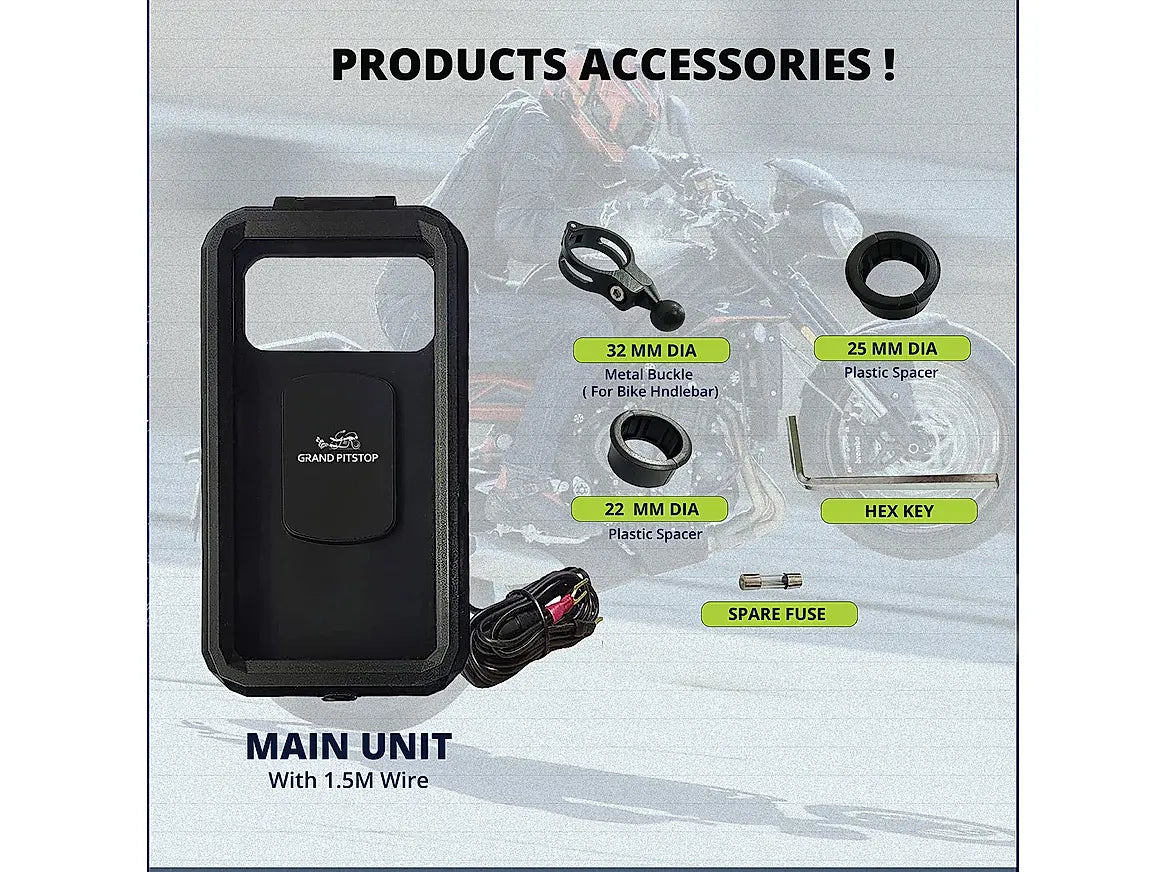GRANDPITSTOP WATERPROOF CHARGER WITH HANDLE MOUNT MOBILE HOLDER