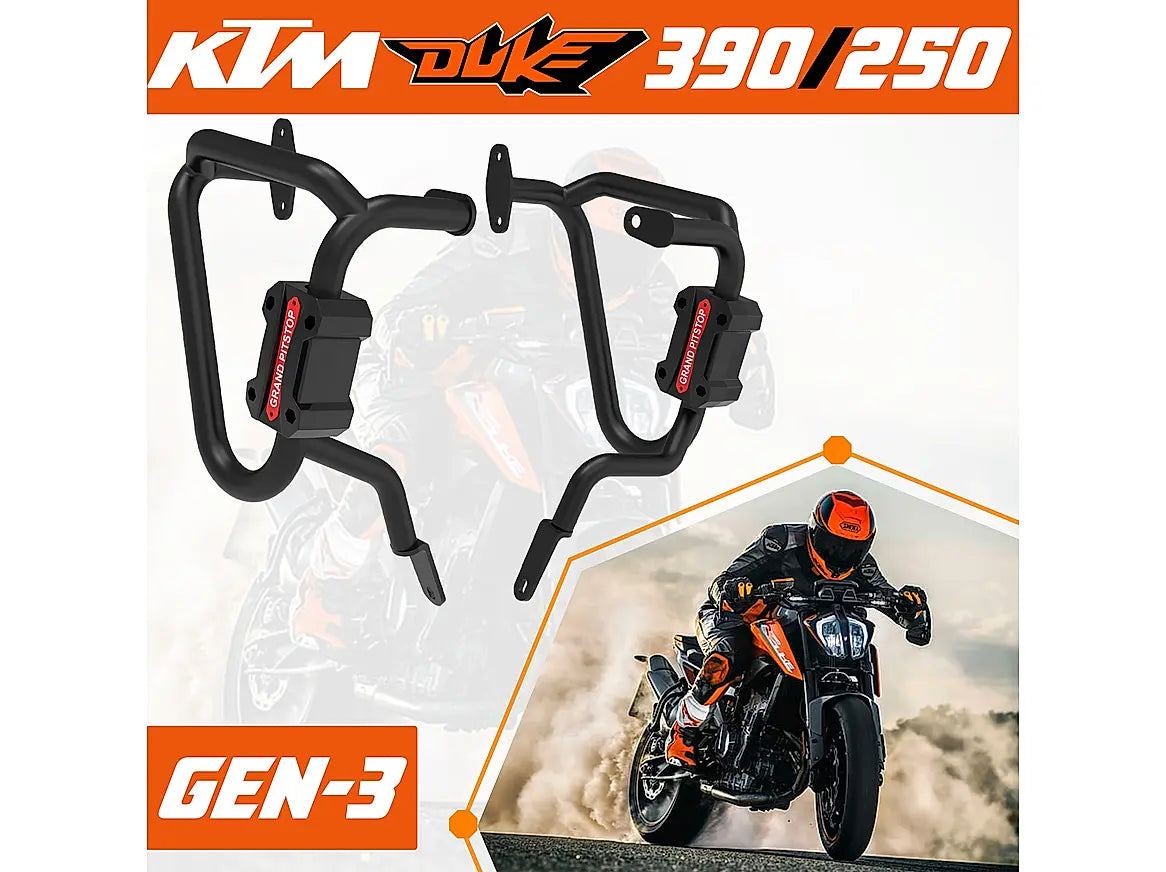 GRANDPITSTOP CRASH GUARD PAIR - KTM DUKE 390 GEN 3 - BLACK