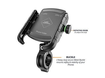 GRANDPITSTOP JAW GRIP MOBILE HOLDER ALUMINIUM WITHOUT CHARGER WITH VIBRATION CONTROLLER - BLACK