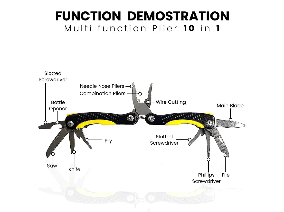 GRANDPITSTOP PREMIUM STAINLESS STEEL SURVIVAL MULTITOOL WITH FOLDING PLIERS